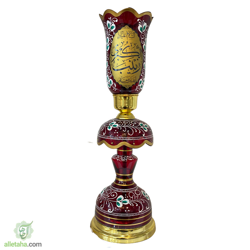 شمعدان لاله حضرت زینب قرمز نمای کامل خاموش شمعدان لاله حضرت زینب قرمز