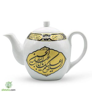 قوری یک لیتری سفید محرمی نمای چاپ اباعبدلله