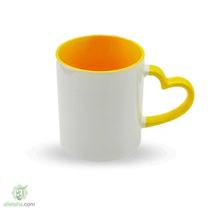 چاپ طرح دلخواه روی ماگ سرامیکی دسته قلبی داخل رنگی