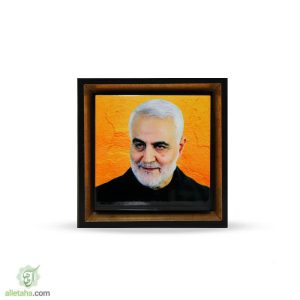 قاب سنگی دور طلایی طرح سردار شهید سلیمانی
