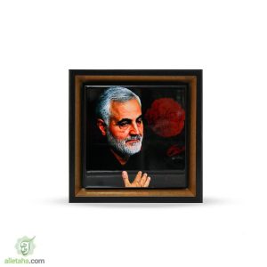 قاب سنگی دور طلایی طرح سردار شهید سلیمانی